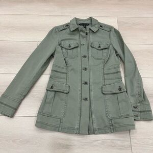 White House Black Market Sz 2 Green Military Field Cargo Pocket Button Up Jacket